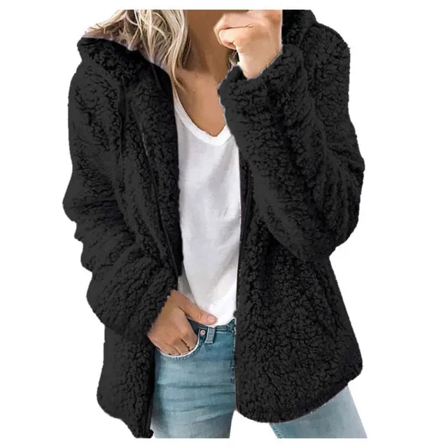 Soft Hooded Fleece Plush Warm Coat