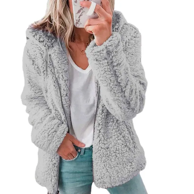 Soft Hooded Fleece Plush Warm Coat