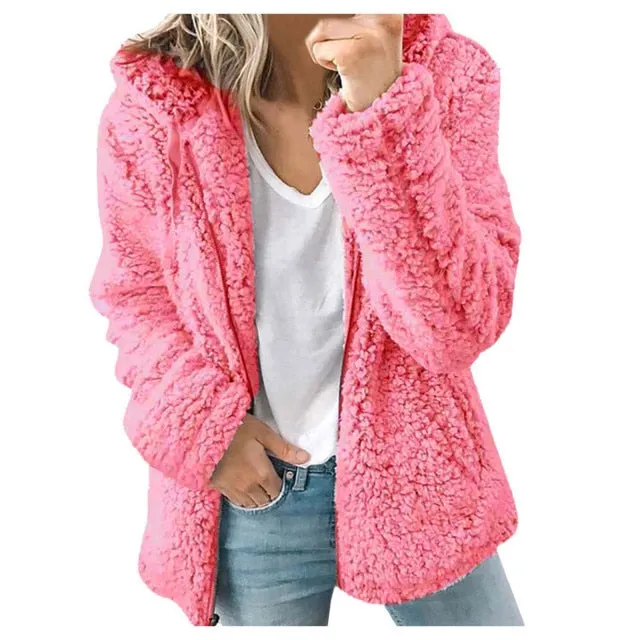 Soft Hooded Fleece Plush Warm Coat