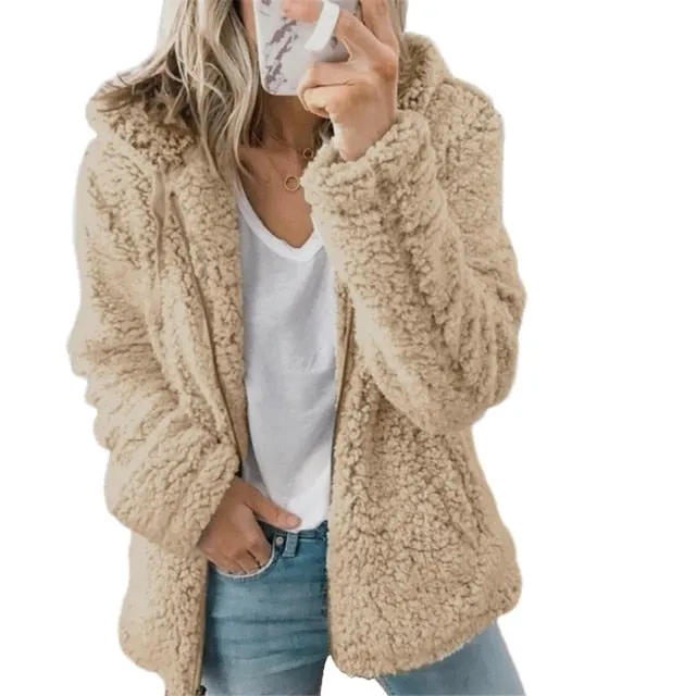 Soft Hooded Fleece Plush Warm Coat