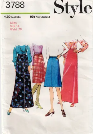 Style 3788 Womens Skirts in 2 Lengths 1970s Vintage Sewing Pattern Size 14 Waist 28 Inches