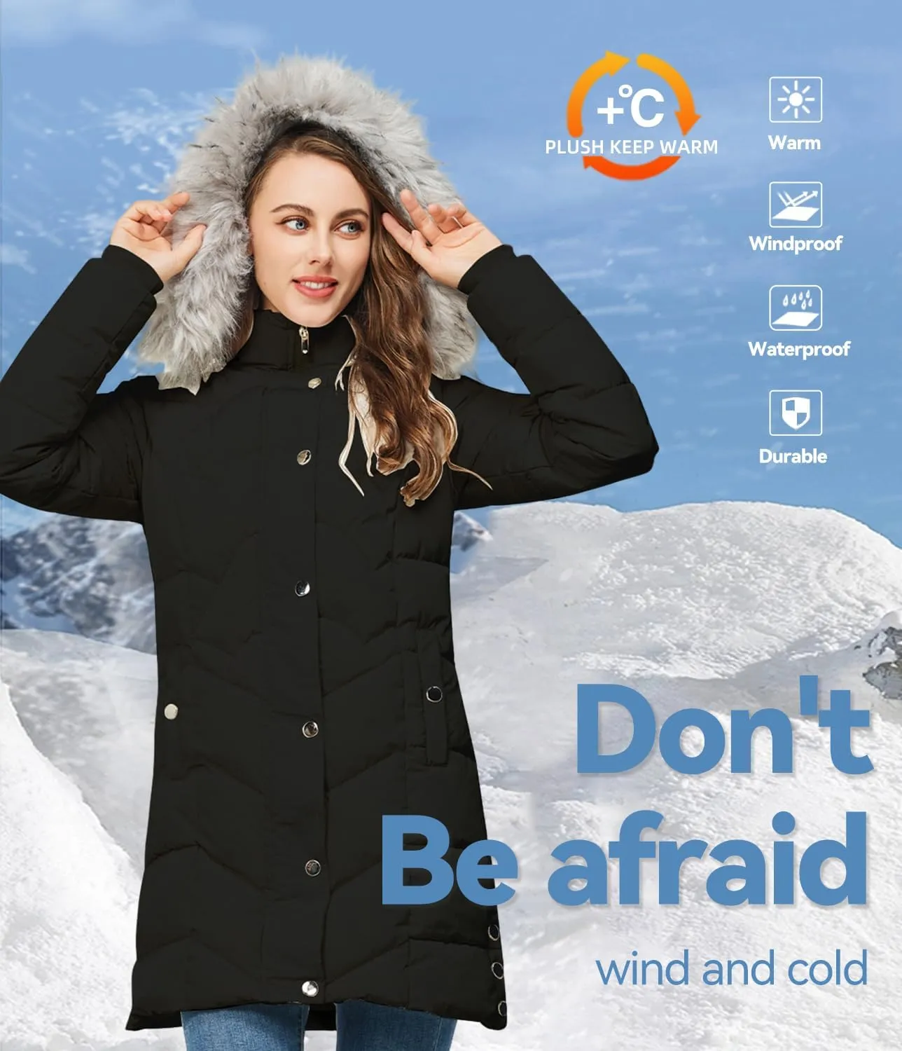 TRATENBY Women's Winter Long Puffer Coats Warm Jackets Parka With hood Waterproof