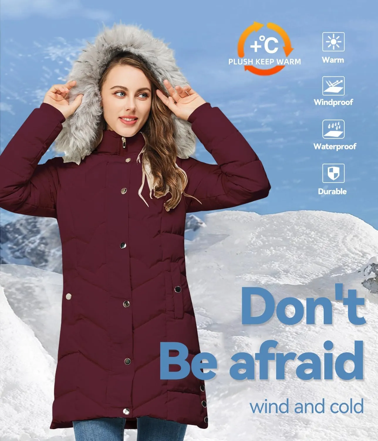 TRATENBY Women's Winter Long Puffer Coats Warm Jackets Parka With hood Waterproof