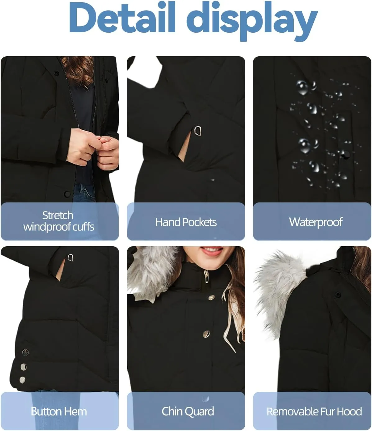 TRATENBY Women's Winter Long Puffer Coats Warm Jackets Parka With hood Waterproof