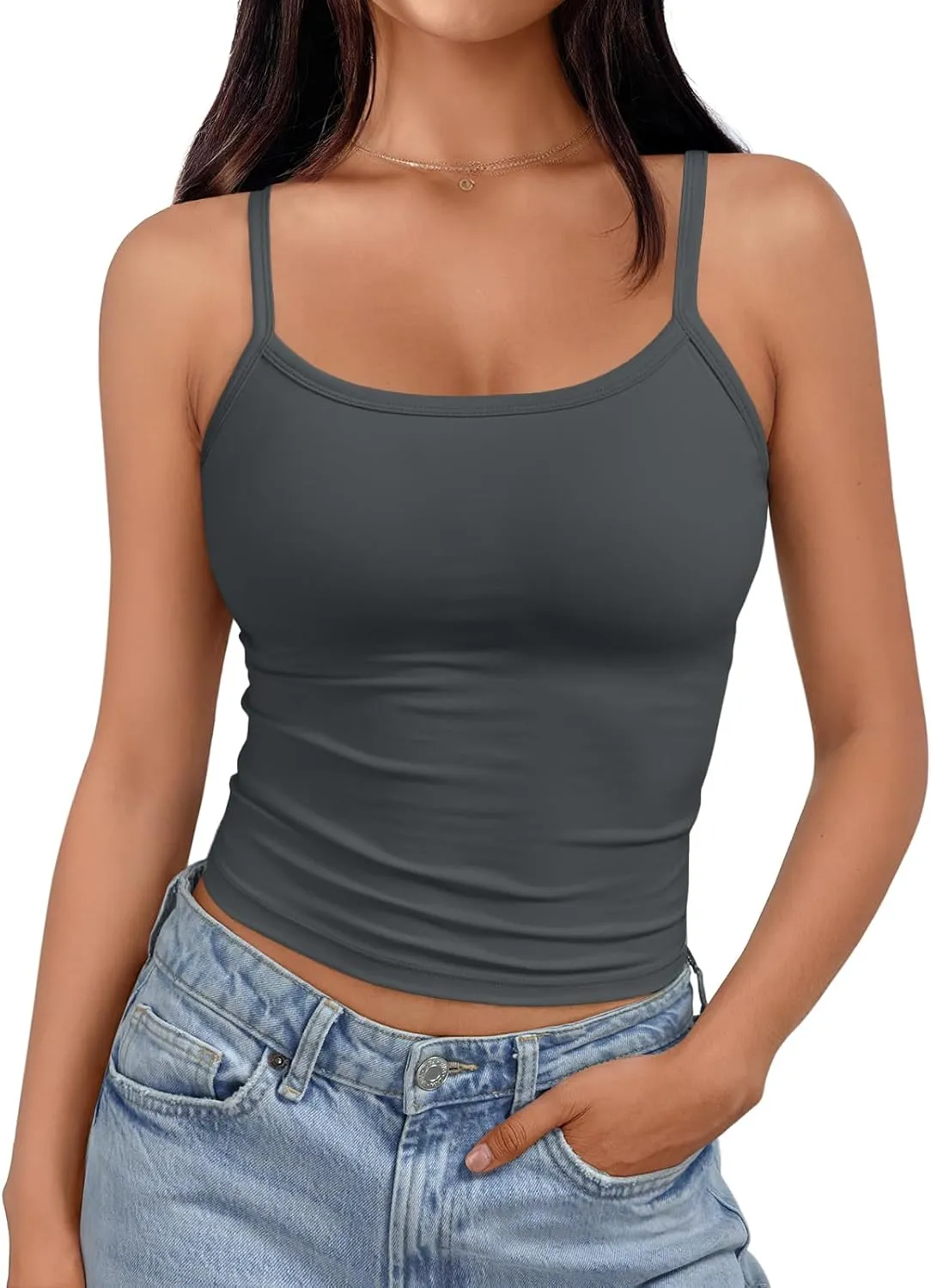 Trendy Queen Womens Spaghetti Strap Tank Tops Adjustable Cute Camisole Going Out Crop Tops Summer Clothes