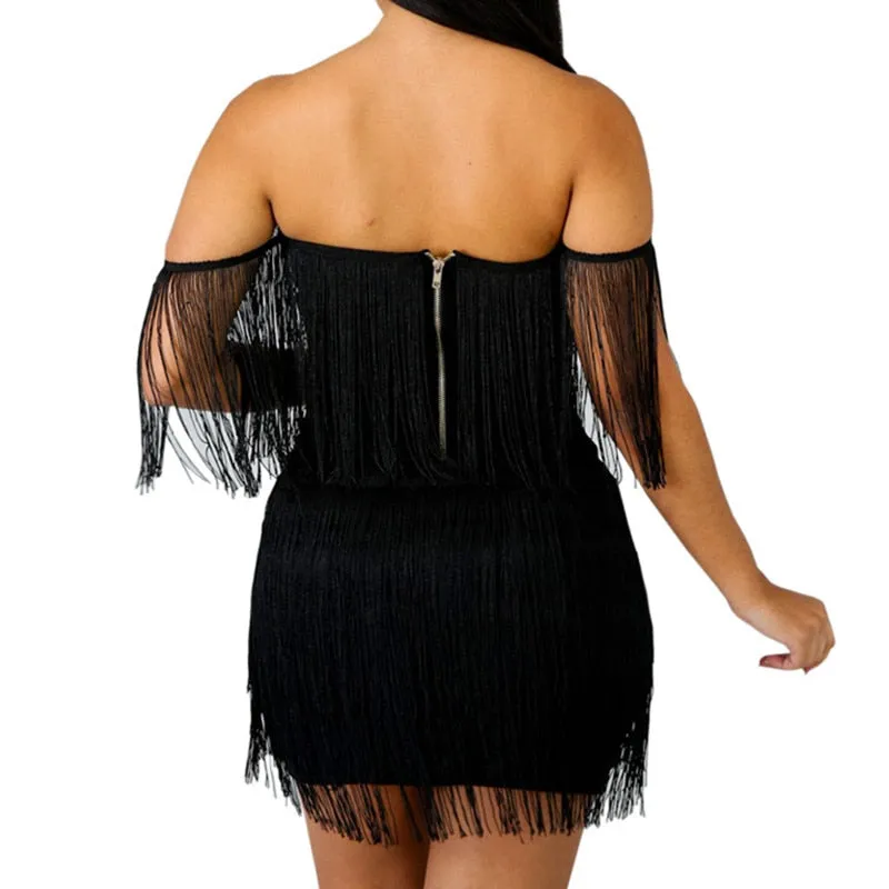 Trendy Tassel Off The Shoulder Mini Party Dress