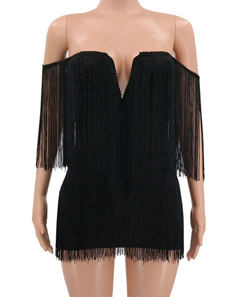 Trendy Tassel Off The Shoulder Mini Party Dress