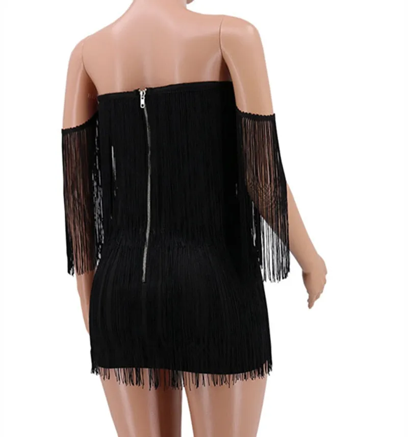 Trendy Tassel Off The Shoulder Mini Party Dress