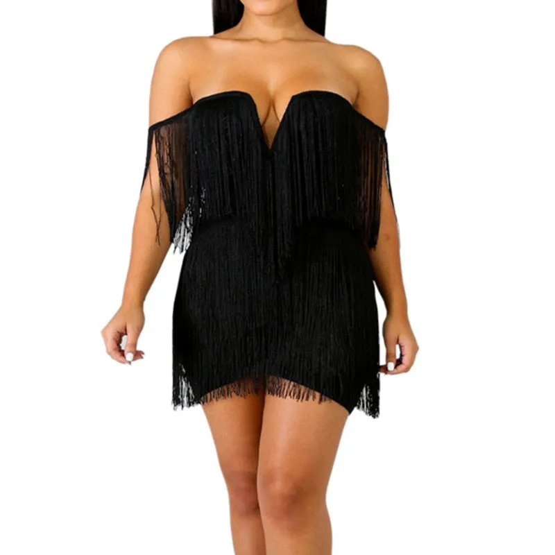 Trendy Tassel Off The Shoulder Mini Party Dress