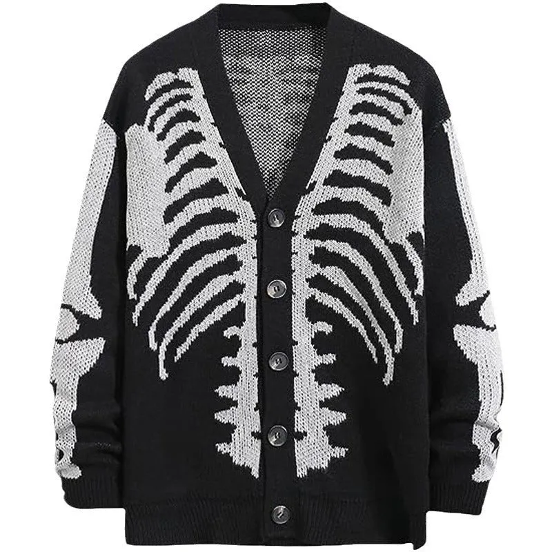 Unisex Halloween Skeleton Knitted Cardigan Sweater