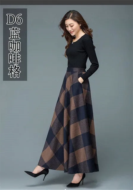 Vintage A-Line High Waist Woolen Skirts 2019 Autumn Winter Fashion Women's Wool Maxi Skirts Female Casual Long Streetwear