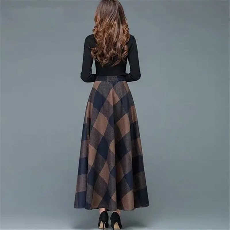 Vintage A-Line High Waist Woolen Skirts 2019 Autumn Winter Fashion Women's Wool Maxi Skirts Female Casual Long Streetwear