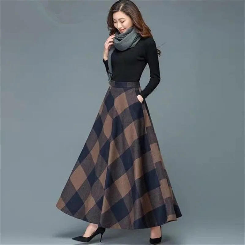 Vintage A-Line High Waist Woolen Skirts 2019 Autumn Winter Fashion Women's Wool Maxi Skirts Female Casual Long Streetwear