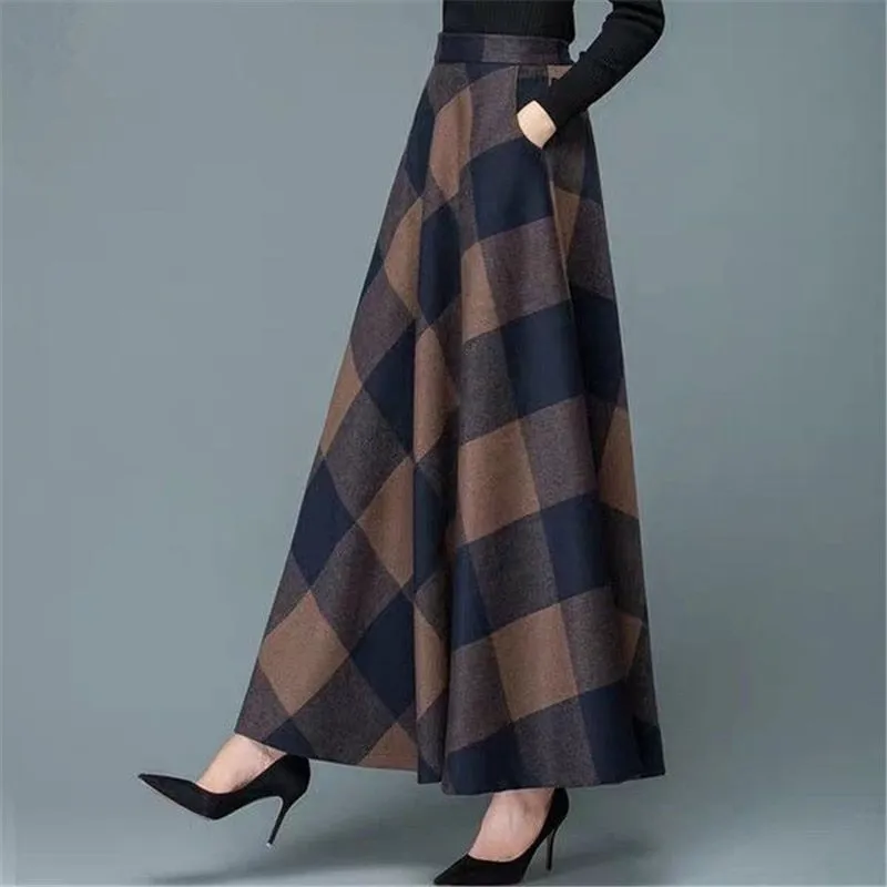 Vintage A-Line High Waist Woolen Skirts 2019 Autumn Winter Fashion Women's Wool Maxi Skirts Female Casual Long Streetwear