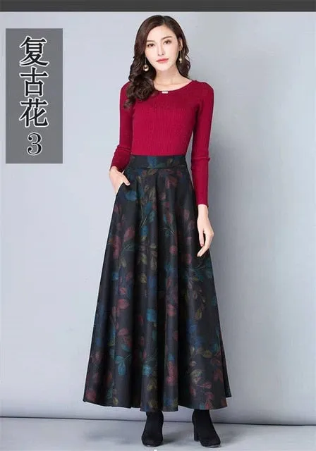 Vintage A-Line High Waist Woolen Skirts 2019 Autumn Winter Fashion Women's Wool Maxi Skirts Female Casual Long Streetwear