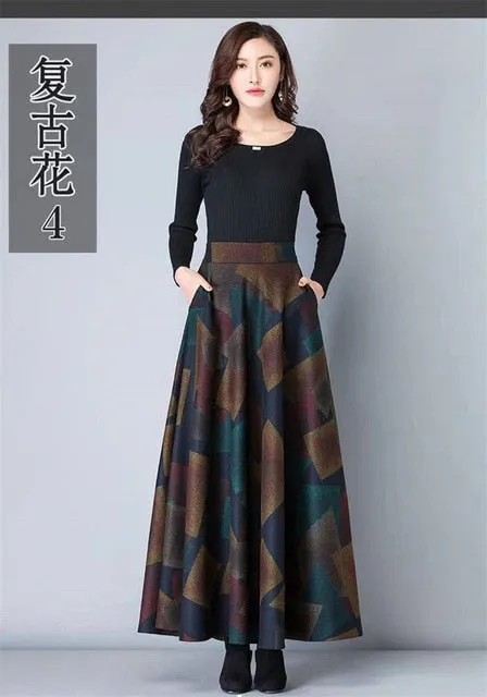 Vintage A-Line High Waist Woolen Skirts 2019 Autumn Winter Fashion Women's Wool Maxi Skirts Female Casual Long Streetwear