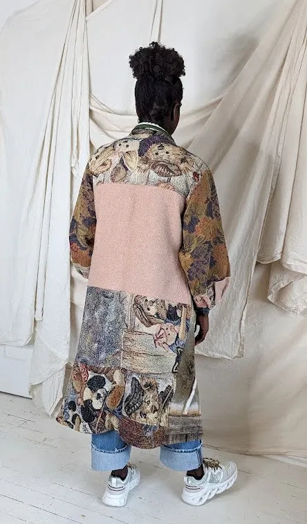 Vivianne Duster with Upcycled Fleece, Woven and Wool Throw Blanket Caribou Theme Size M/L #VIVT7