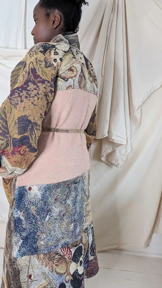 Vivianne Duster with Upcycled Fleece, Woven and Wool Throw Blanket Caribou Theme Size M/L #VIVT7