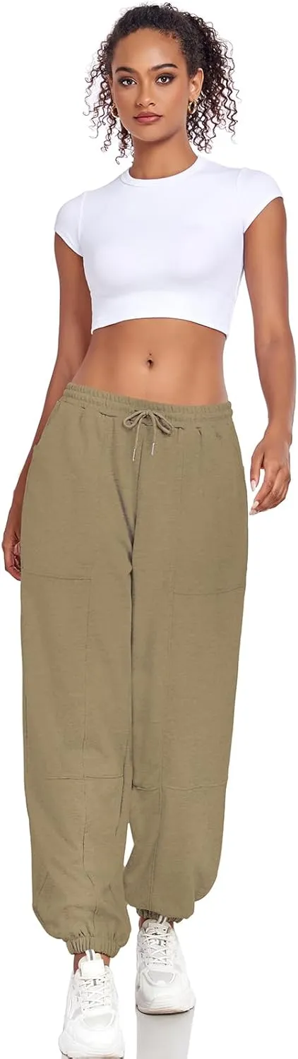 Women's High Waisted Sweatpants Casual Workout Active Joggers Pants Y2k Trendy Lounge Trousers with Pockets