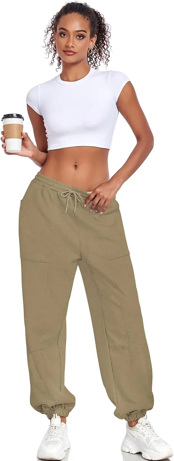 Women's High Waisted Sweatpants Casual Workout Active Joggers Pants Y2k Trendy Lounge Trousers with Pockets