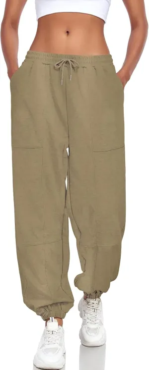 Women's High Waisted Sweatpants Casual Workout Active Joggers Pants Y2k Trendy Lounge Trousers with Pockets