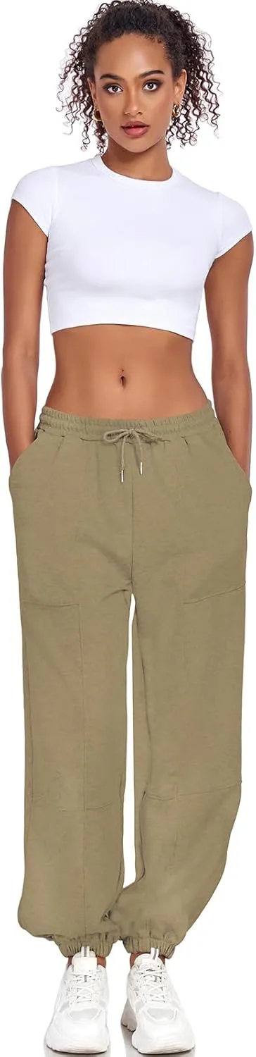 Women's High Waisted Sweatpants Casual Workout Active Joggers Pants Y2k Trendy Lounge Trousers with Pockets