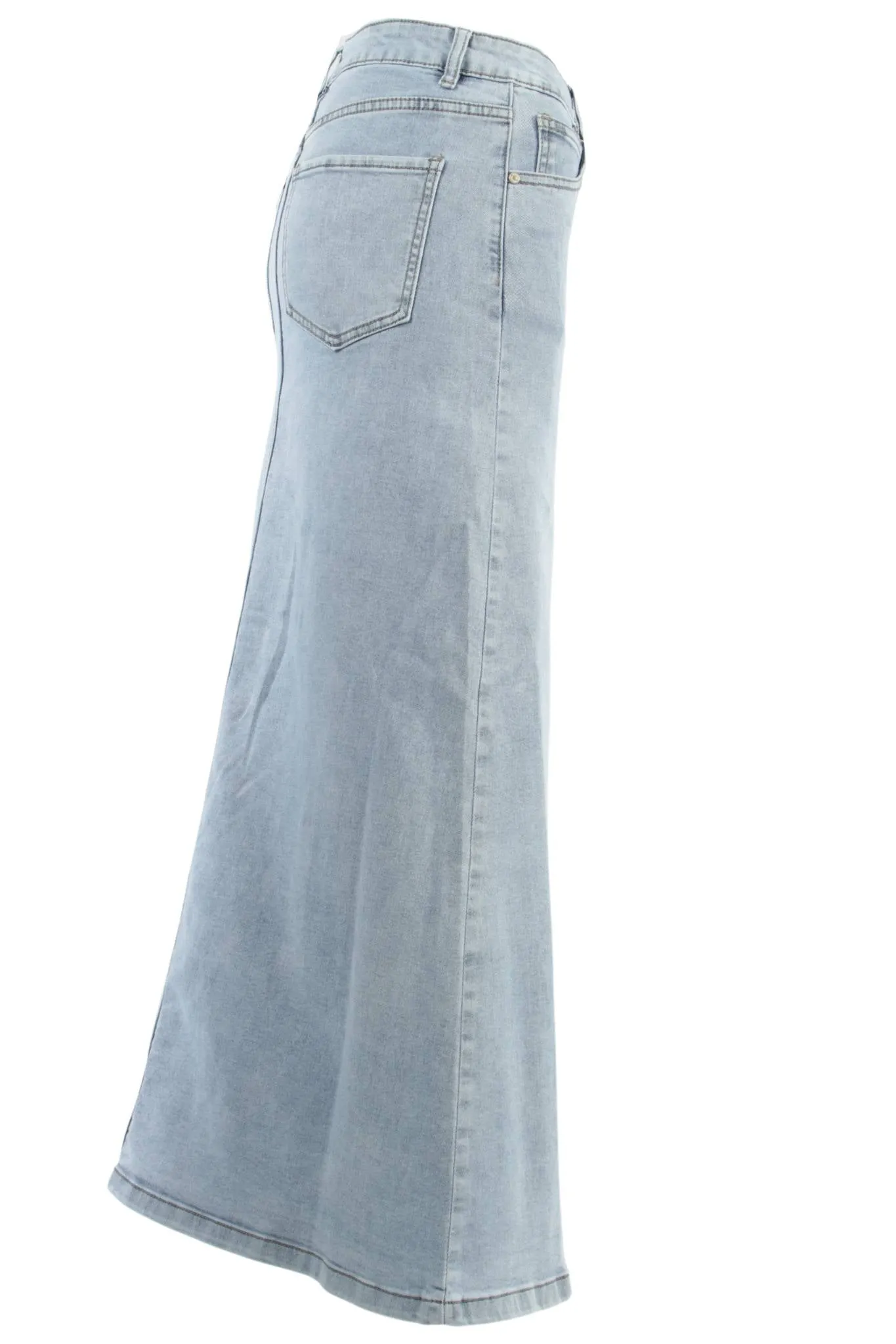 Women's Juniors Button-Down Long A-Line Stretch Denim Maxi Skirt (221-SKT)