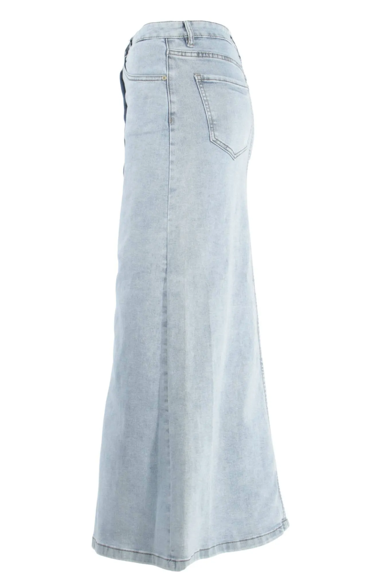 Women's Juniors Button-Down Long A-Line Stretch Denim Maxi Skirt (221-SKT)