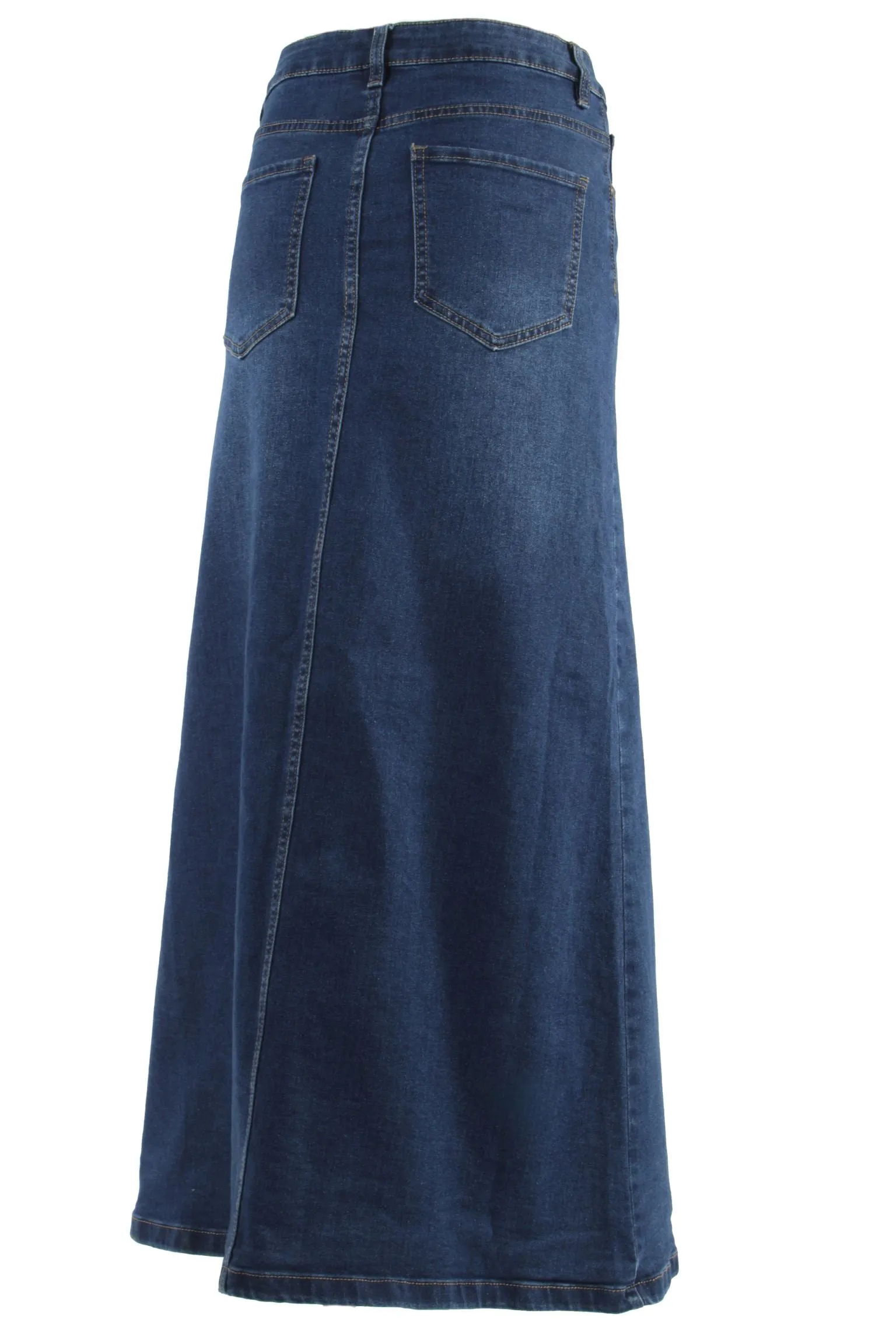 Women's Juniors Button-Down Long A-Line Stretch Denim Maxi Skirt (221-SKT)
