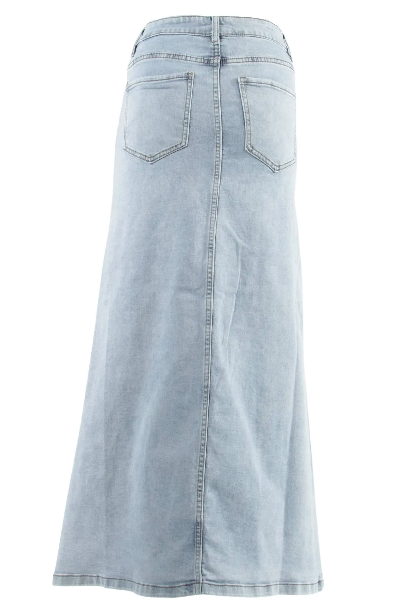 Women's Juniors Button-Down Long A-Line Stretch Denim Maxi Skirt (221-SKT)