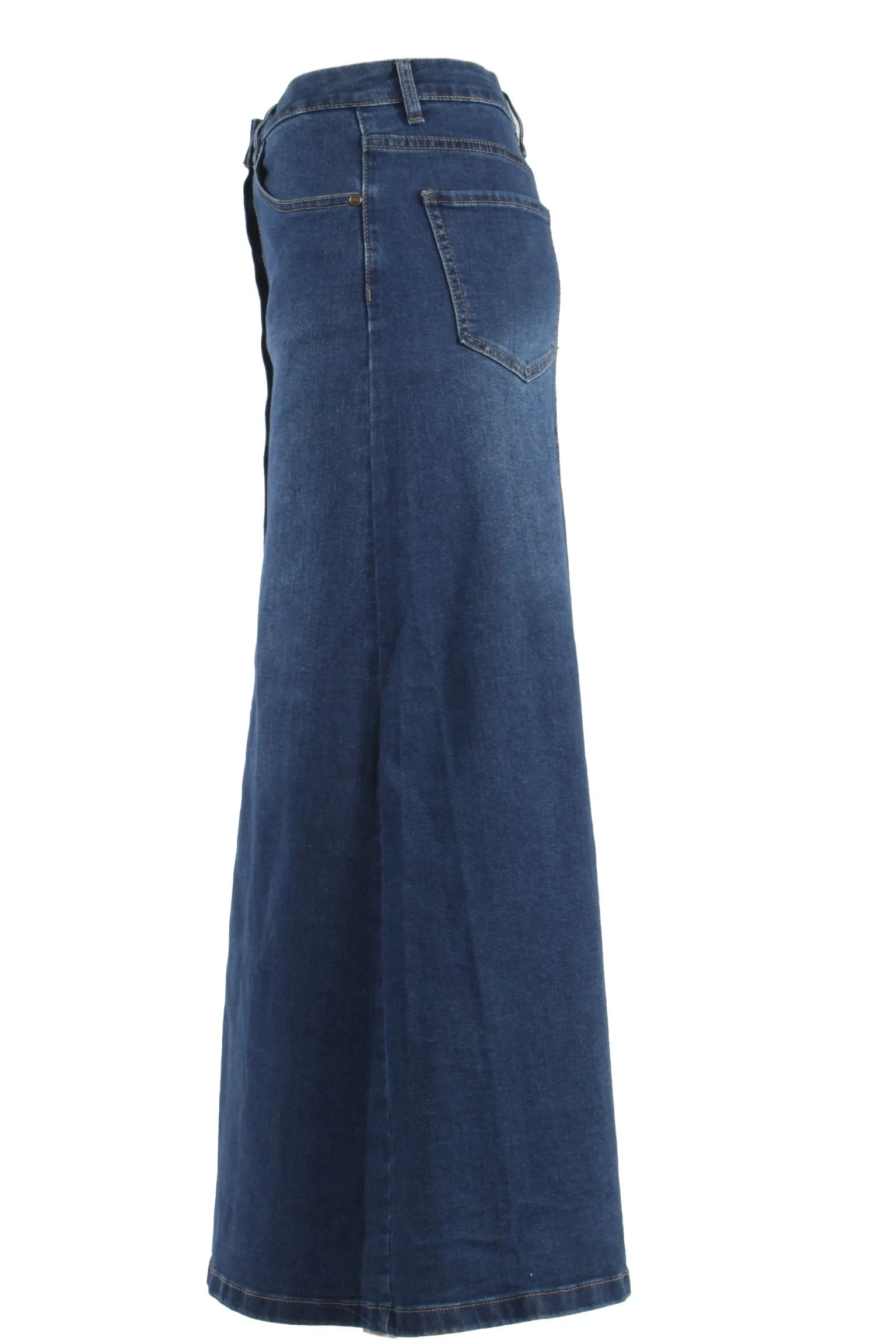 Women's Juniors Button-Down Long A-Line Stretch Denim Maxi Skirt (221-SKT)