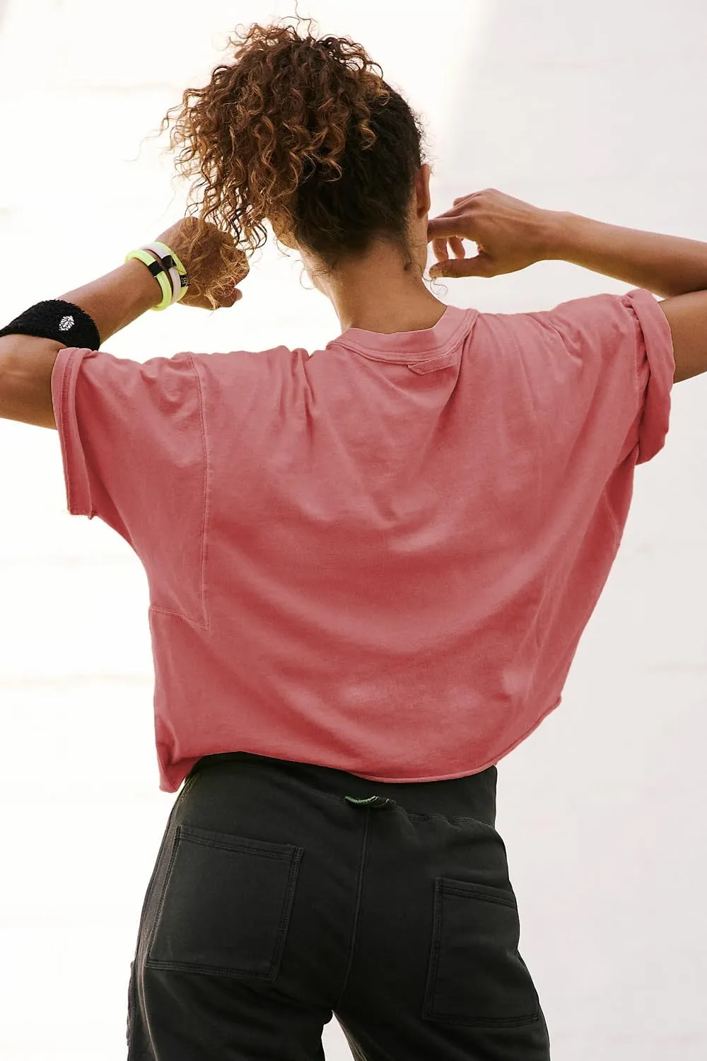 Women's Oversized Crop Tops Roll Hem Half Sleeve T-Shirts Drop Shoulder Casual Summer Tops