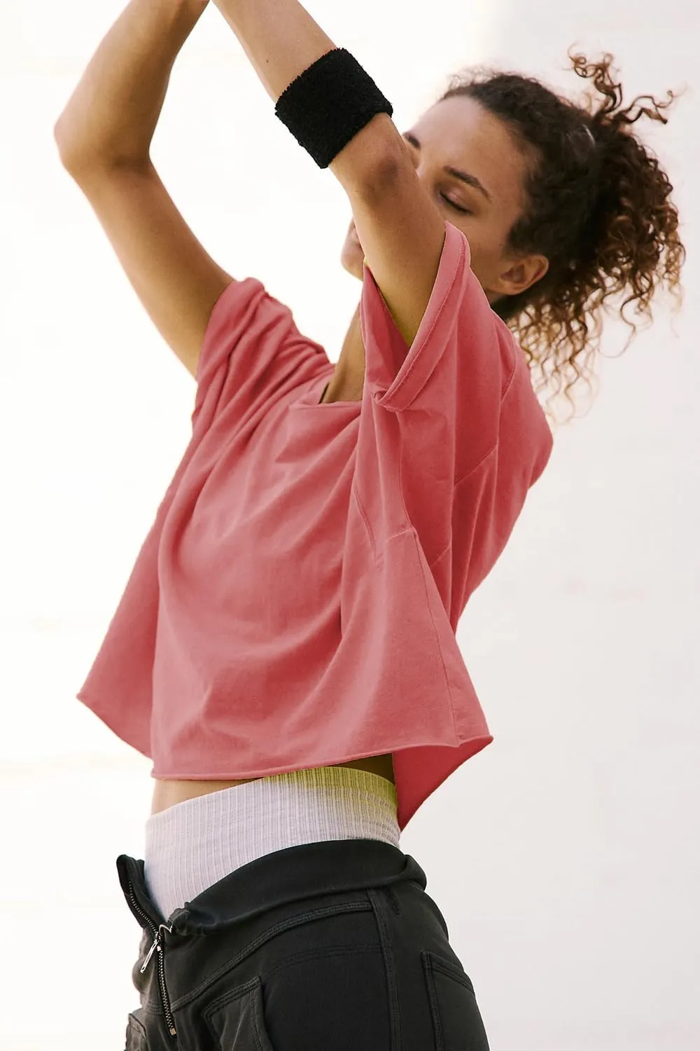 Women's Oversized Crop Tops Roll Hem Half Sleeve T-Shirts Drop Shoulder Casual Summer Tops