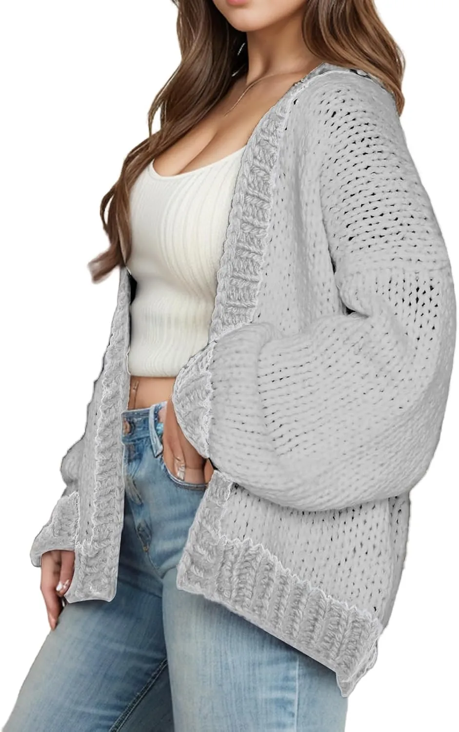 Women's Oversized Open Front Chunky Cardigans Sweaters Long Sleeve Knitted Jackets Tops