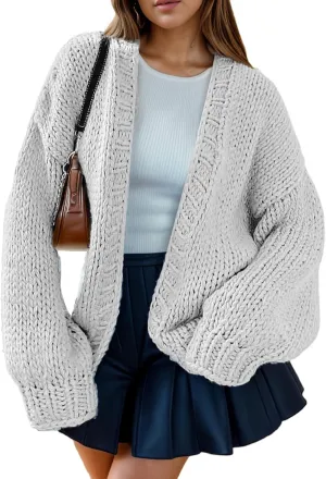 Women's Oversized Open Front Chunky Cardigans Sweaters Long Sleeve Knitted Jackets Tops