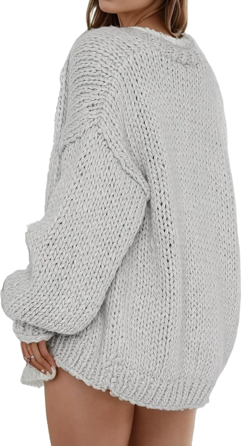Women's Oversized Open Front Chunky Cardigans Sweaters Long Sleeve Knitted Jackets Tops