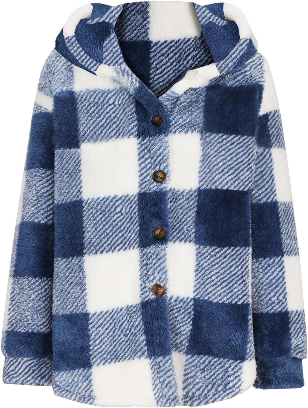 Womens Plaid Shacket Fleece Sherpa Lined Jackets Hooded Long Sleeve Fuzzy Button Down Cardigan Trendy Winter Coats
