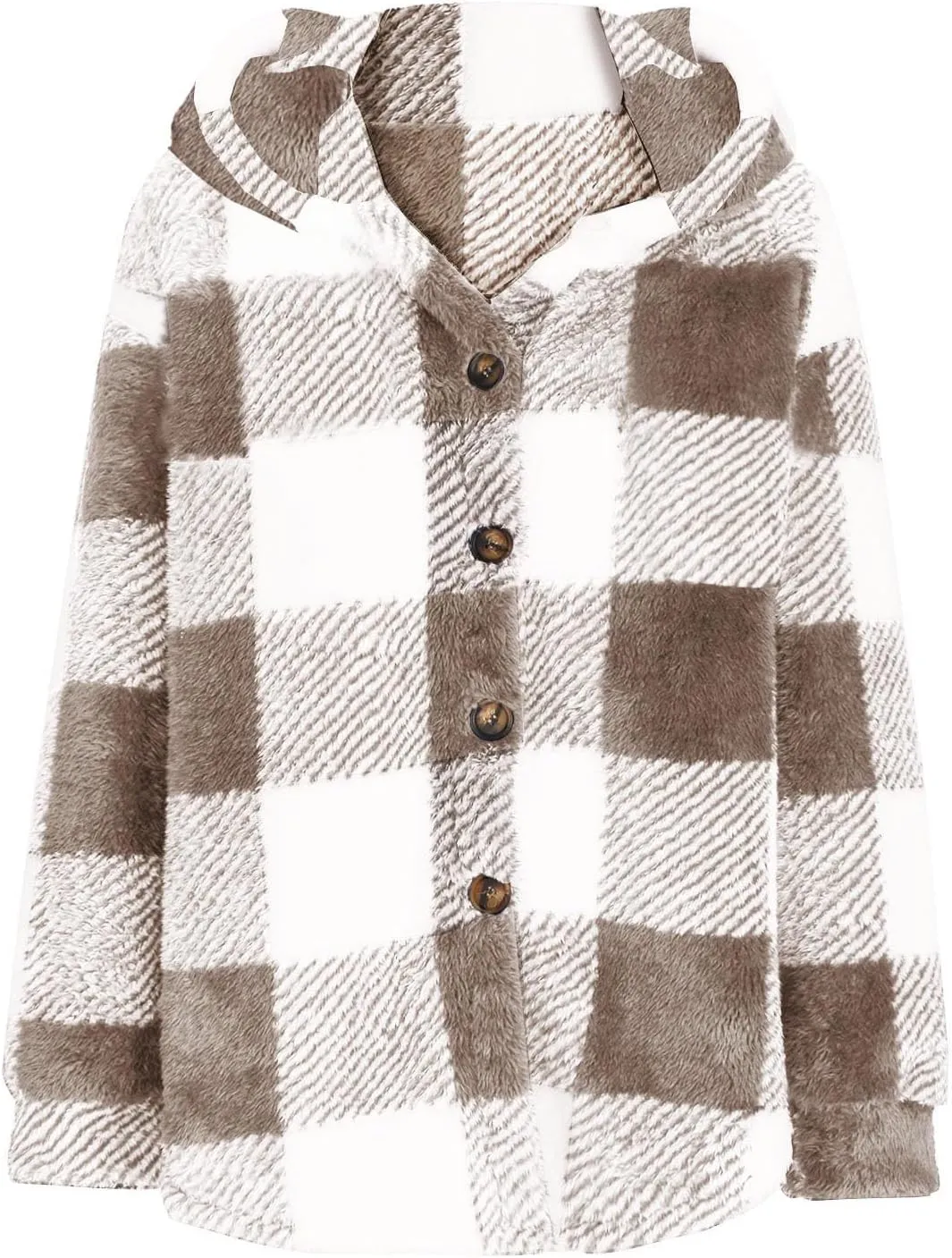 Womens Plaid Shacket Fleece Sherpa Lined Jackets Hooded Long Sleeve Fuzzy Button Down Cardigan Trendy Winter Coats