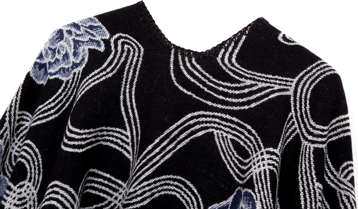 Womens Retro Warm Shawls Poncho Cape Floral Printed Open Front Cardigans Sweater