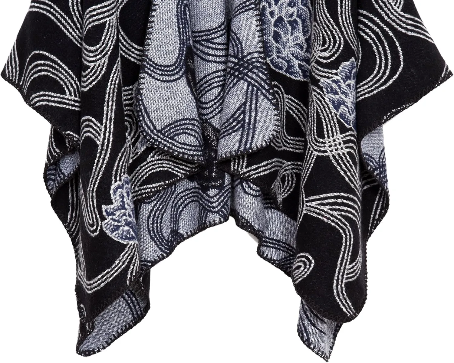 Womens Retro Warm Shawls Poncho Cape Floral Printed Open Front Cardigans Sweater