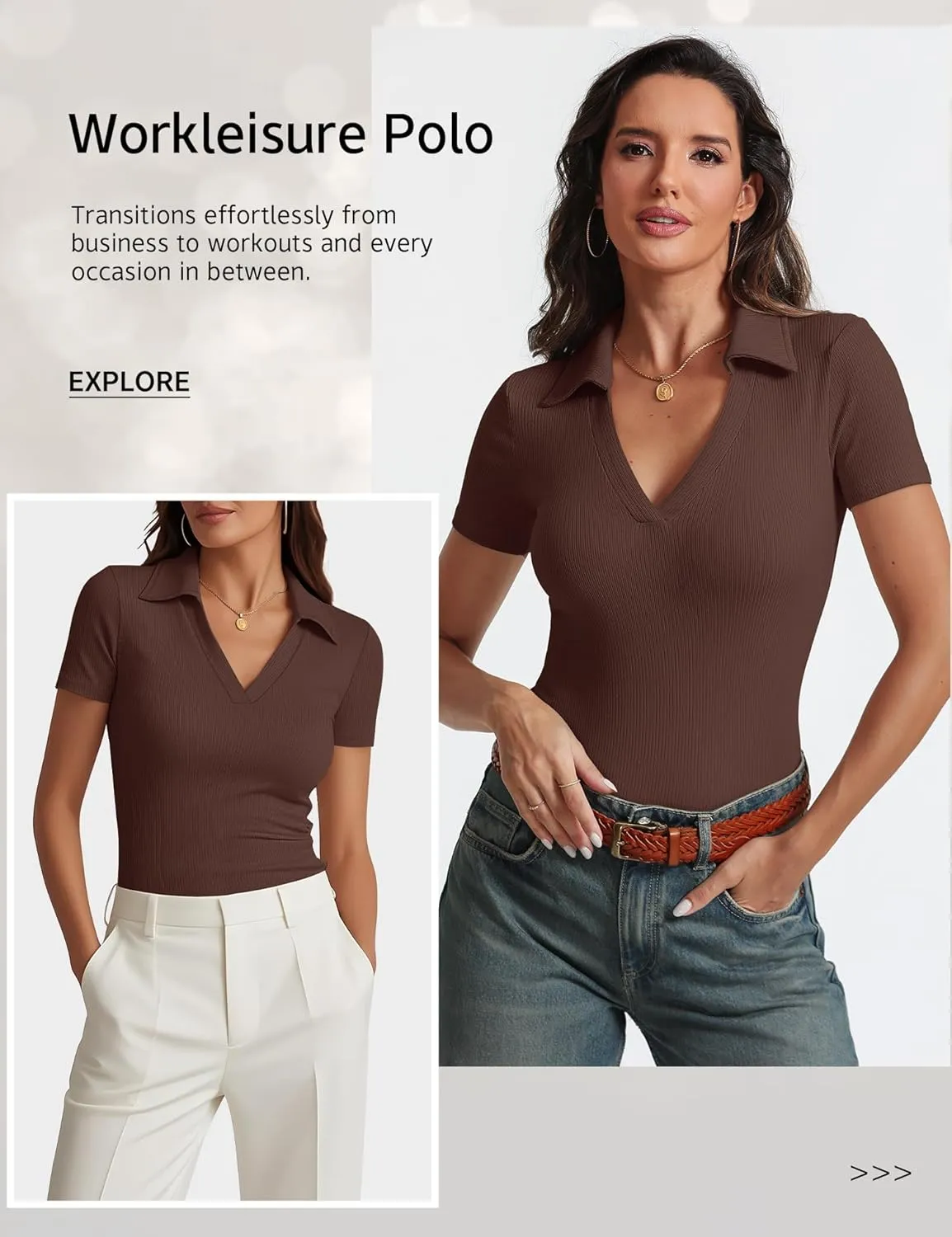 Womens Short Sleeve Business Casual Tops Summer V Neck Polo Work Shirts 2025 Fitted Basic Collared Shirt
