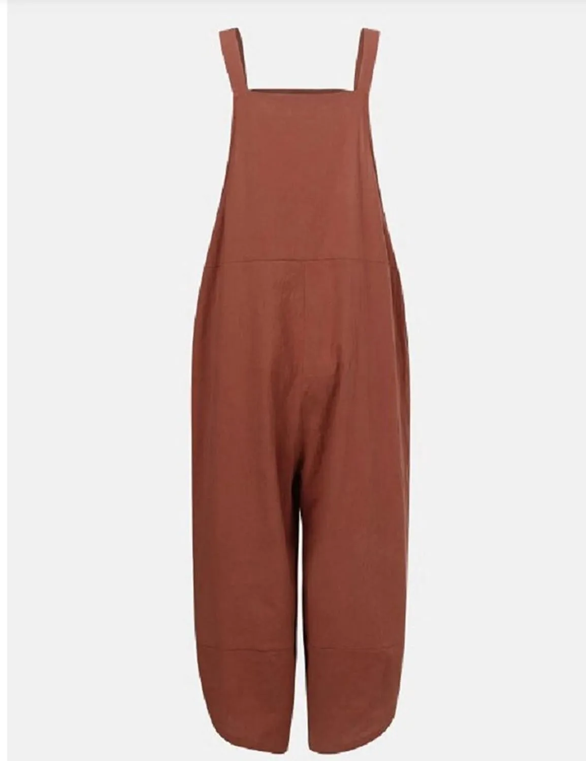 Womens Sleeveless Cotton Linen Adjustable Bib Overalls Baggy Jumpsuits Romper with Pockets Straps Jumpsuit