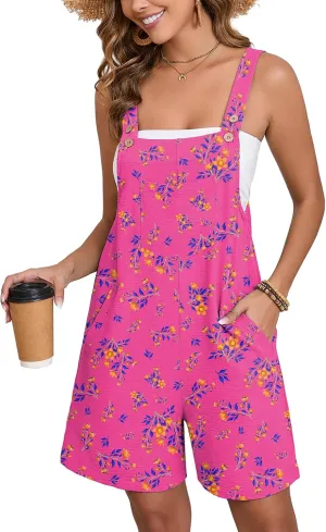Women's Summer Casual Short Overalls Adjustable Loose Rompers with Pockets 2025 Jumpsuits for Women