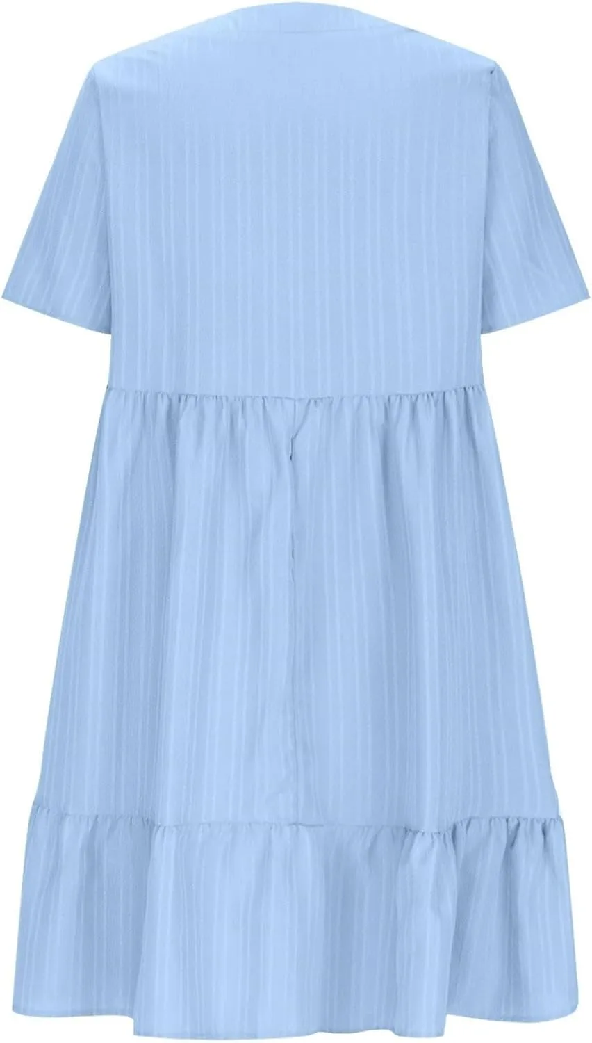 Women's Summer Dresses Casual Midi Swing Short Sleeve V Neck Tiered A Line Flowy Beach Dress Sundress 2025