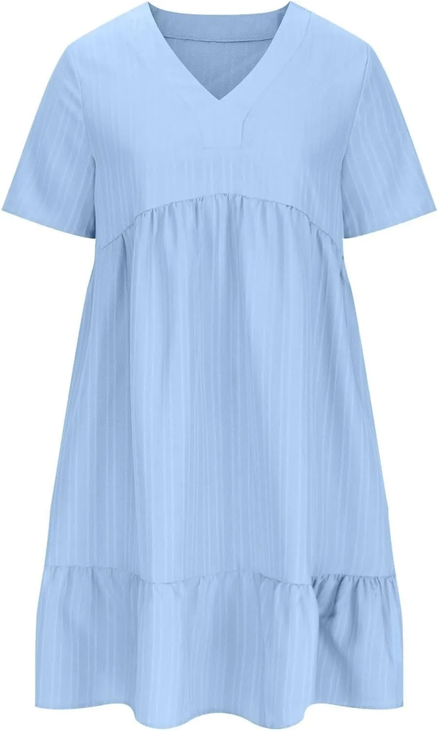 Women's Summer Dresses Casual Midi Swing Short Sleeve V Neck Tiered A Line Flowy Beach Dress Sundress 2025