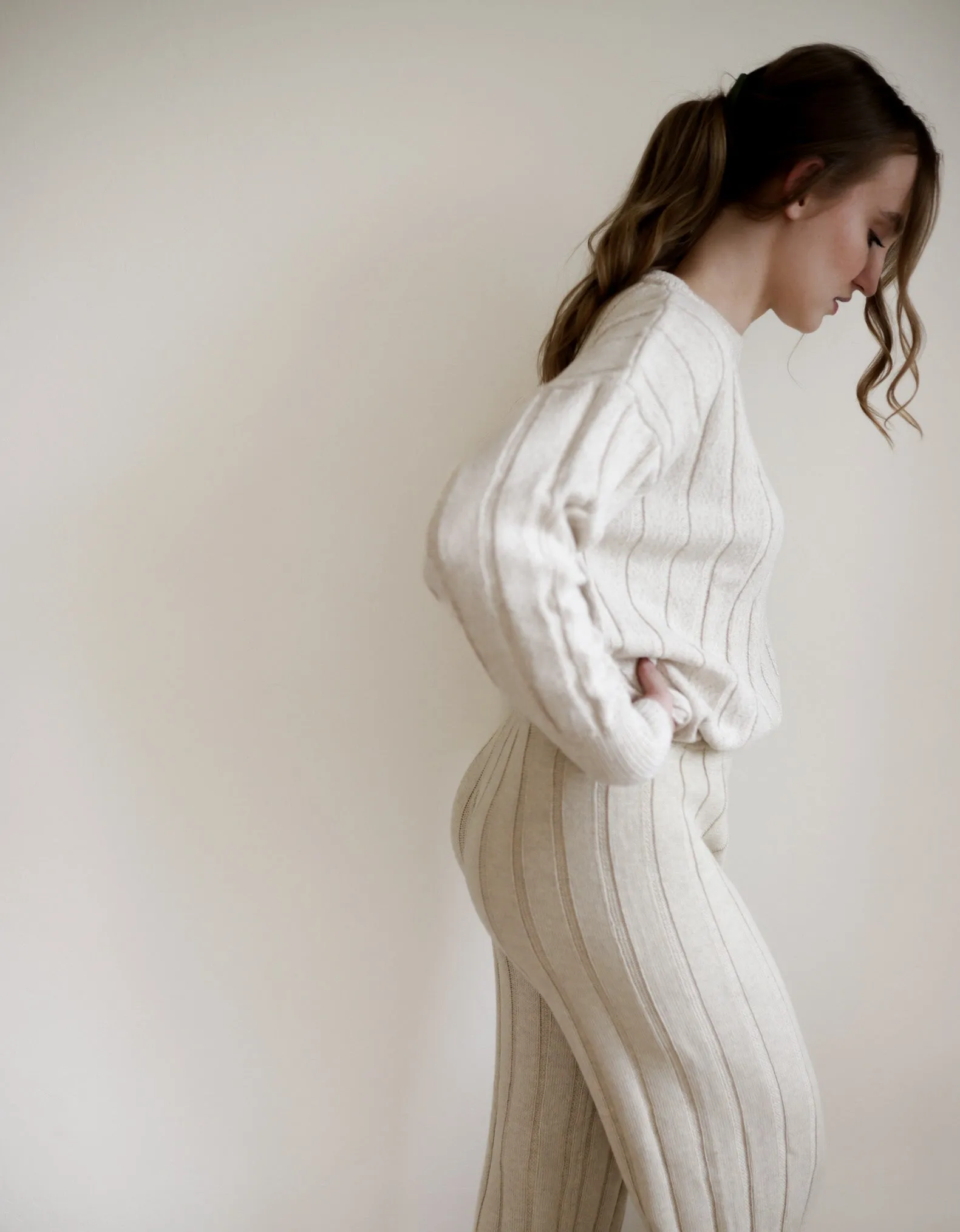 Women’s Wide Ribbed Knit Pant ‘Biscotti’