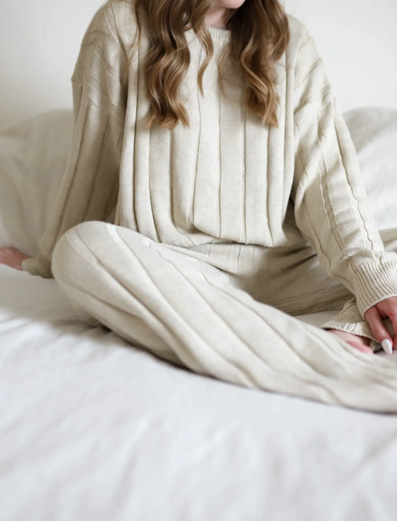 Women’s Wide Ribbed Knit Pant ‘Biscotti’