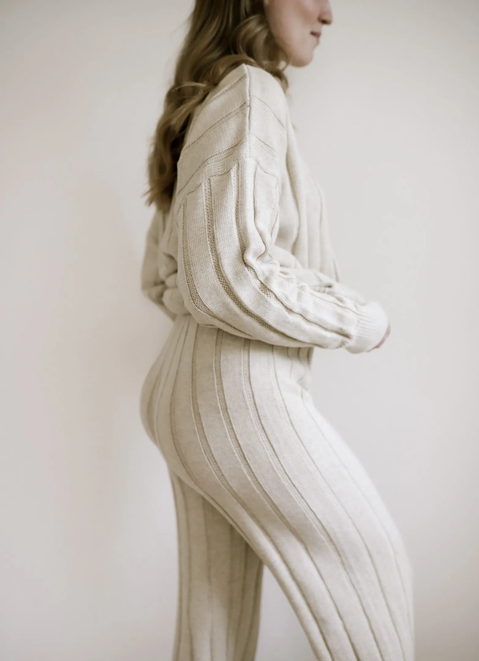 Women’s Wide Ribbed Knit Pant ‘Biscotti’