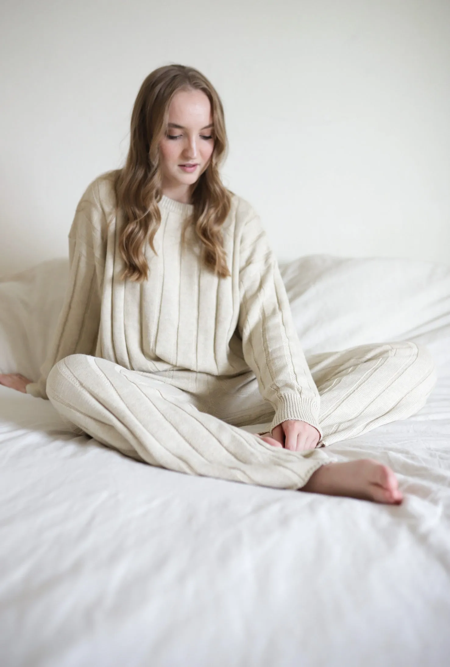 Women’s Wide Ribbed Knit Pant ‘Biscotti’
