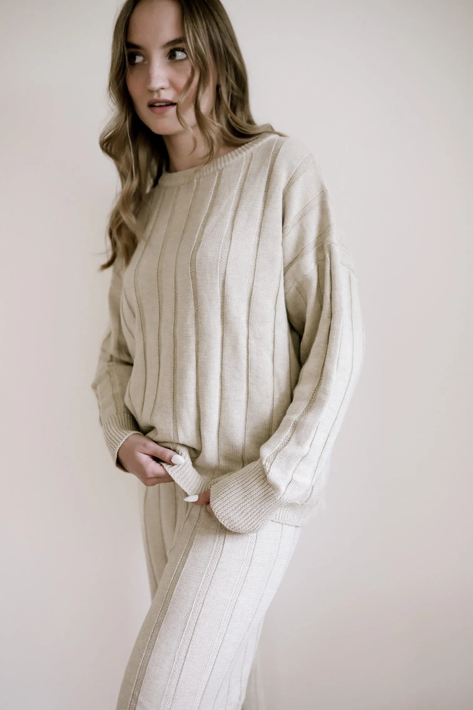 Women’s Wide Ribbed Knit Pant ‘Biscotti’